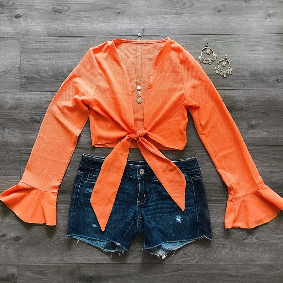 “Amelia” Front Tie Top // Orange - Picture 2 of 3